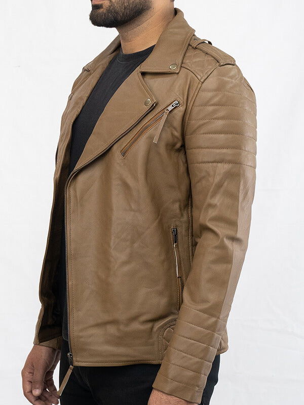 Mens Brown Quilted Lambskin Leather Jacket