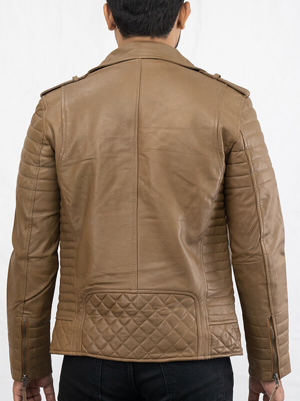 Mens Brown Quilted Lambskin Leather Jacket