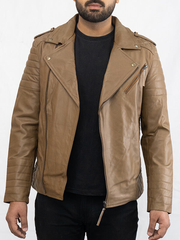 Mens Brown Quilted Lambskin Leather Jacket