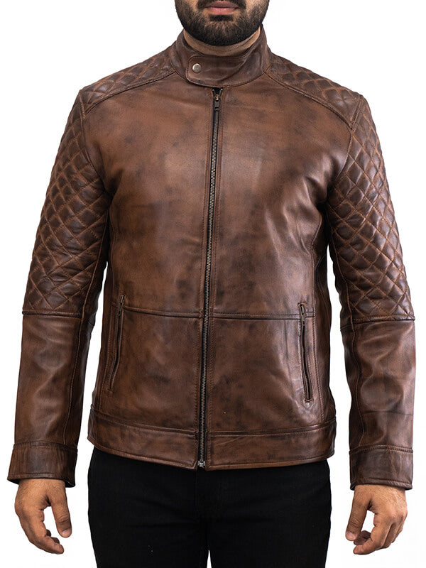 Mens Brown Vintage Quilted Leather Jacket