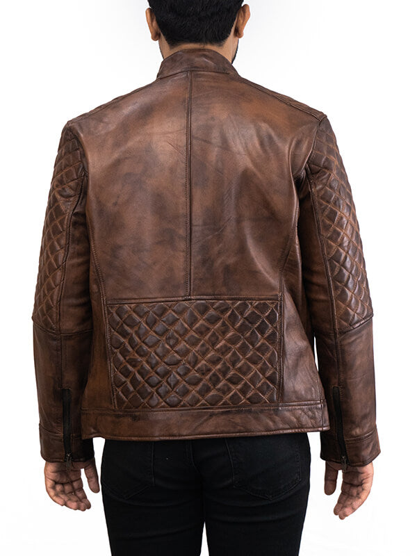 Mens Brown Vintage Quilted Leather Jacket