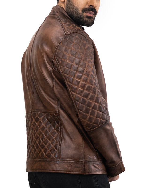 Mens Brown Vintage Quilted Leather Jacket