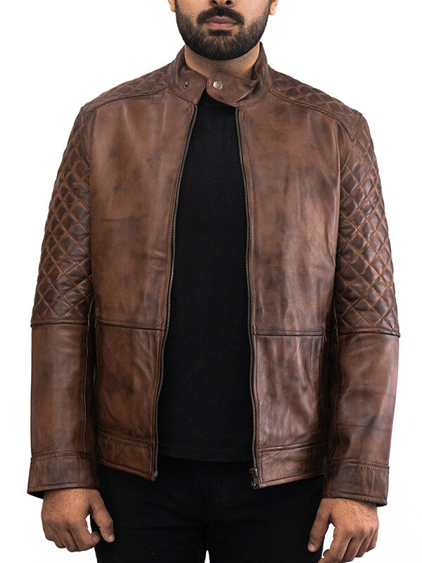 Mens Brown Vintage Quilted Leather Jacket