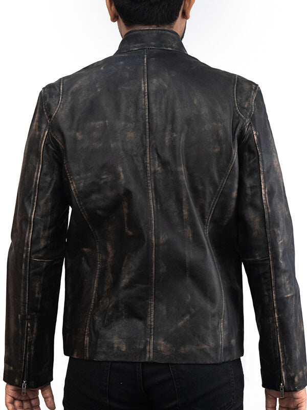 Mens Cafe Racer Quilted Biker Black Leather Jacket