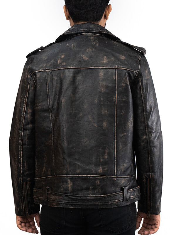 Mens Cafe Racer Vintage Black Leather Jacket