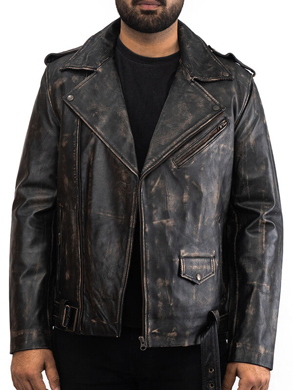 Mens Cafe Racer Vintage Black Leather Jacket