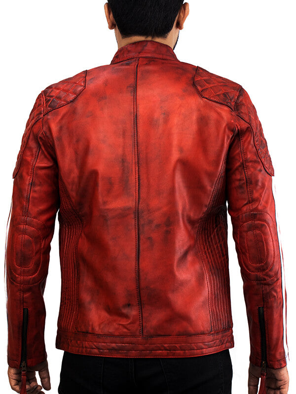 Mens Cafe Red Quilted Leather Jacket