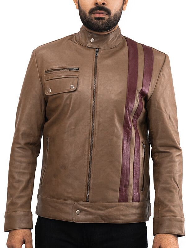 Mens Camel Brown Leather Jacket