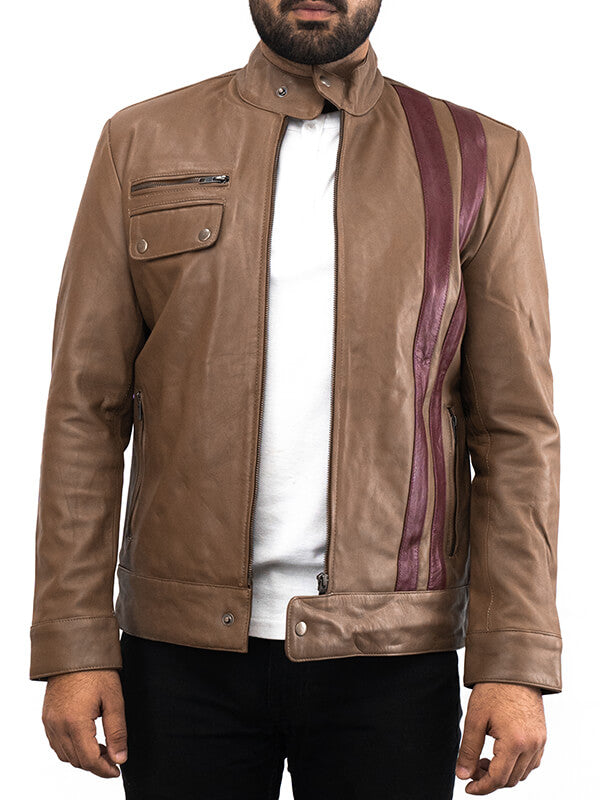 Mens Camel Brown Leather Jacket
