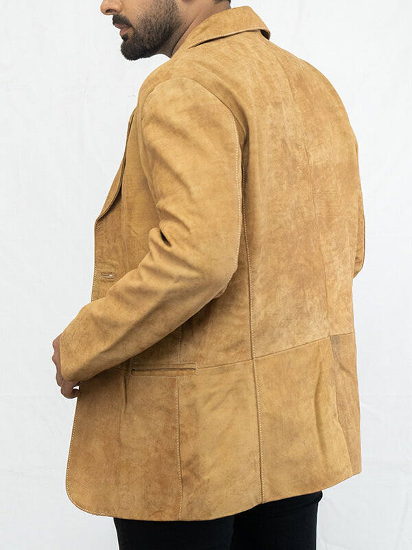 Mens Camel Brown Real Leather Blazer