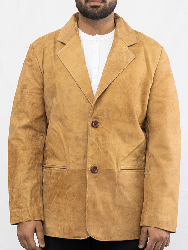 Mens Camel Brown Real Leather Blazer