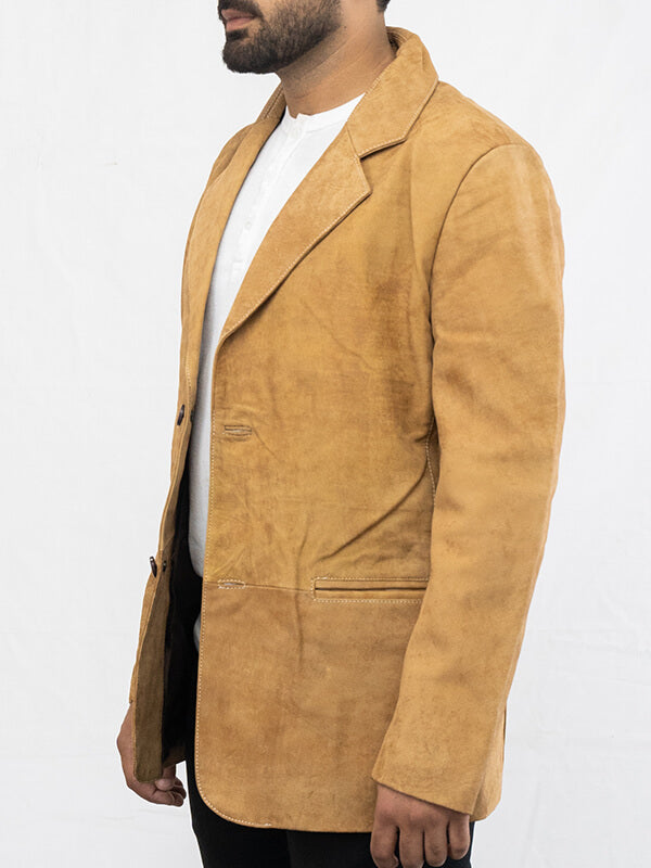 Mens Camel Brown Real Leather Blazer