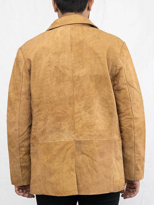 Mens Camel Brown Real Leather Blazer