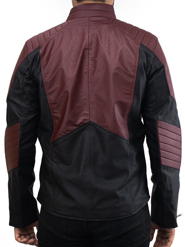 Mens Maroon Superman Quilted Leather Jacket