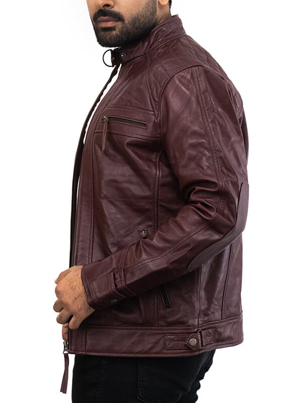 Mens Maroon Vintage Biker Leather Jacket