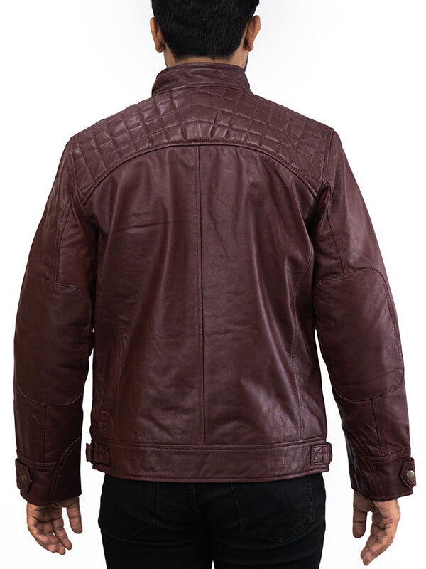 Mens Maroon Vintage Biker Leather Jacket