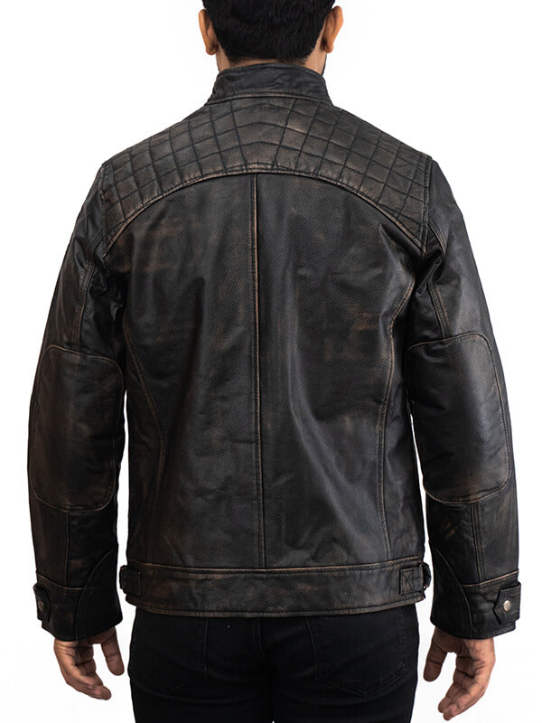 Mens N7 Biker Quilted Black Leather Jacket