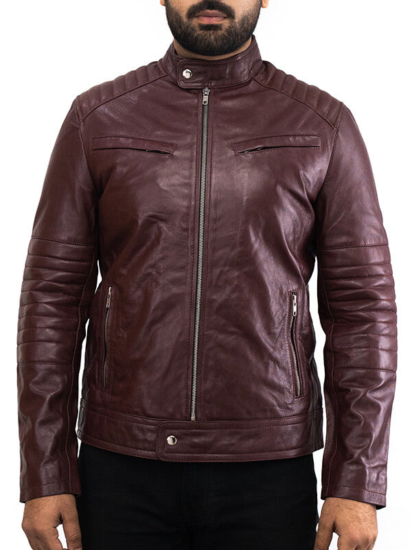 Mens Quilted Dark Brown Leather jacket