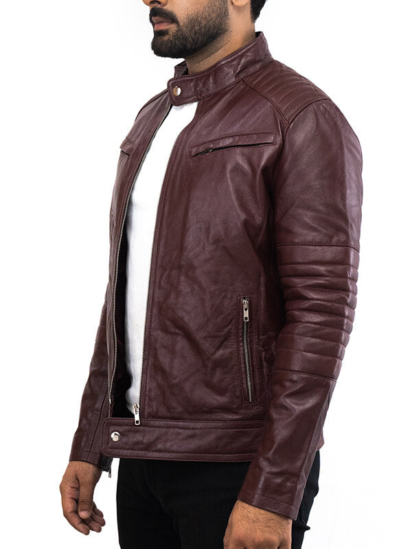 Mens Quilted Dark Brown Leather jacket