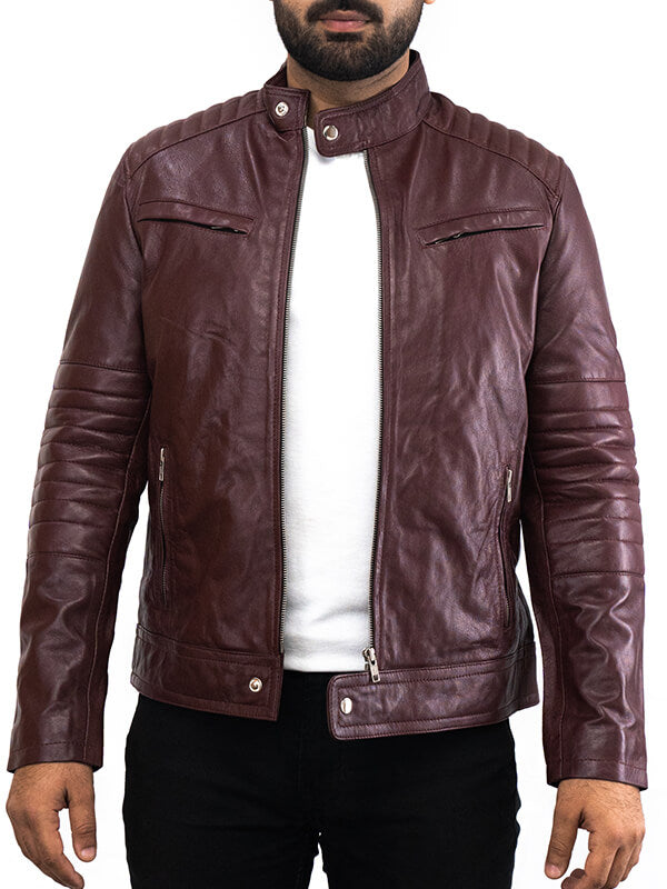 Mens Quilted Dark Brown Leather jacket