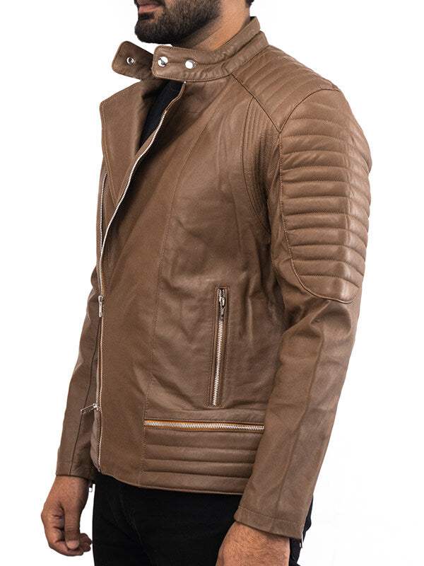 Mens Quilted Light Brown Leather Jacket