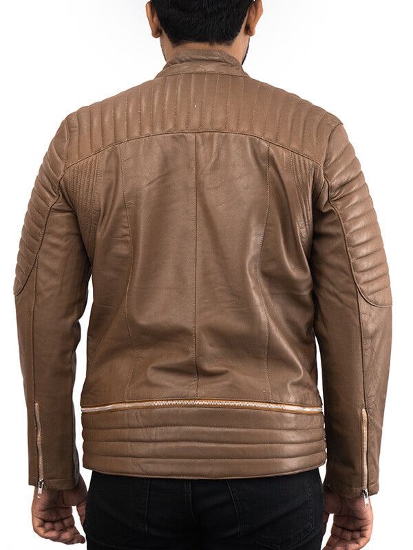 Mens Quilted Light Brown Leather Jacket