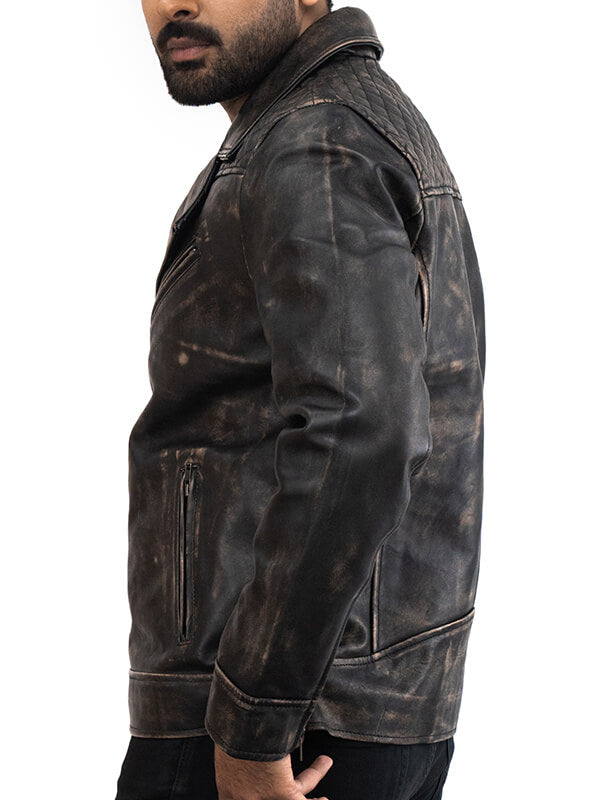Mens Racer Vintage Quilted Black Leather Jacket
