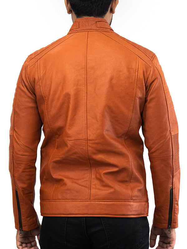 Mens Tan Brown Quilted Leather Jacket