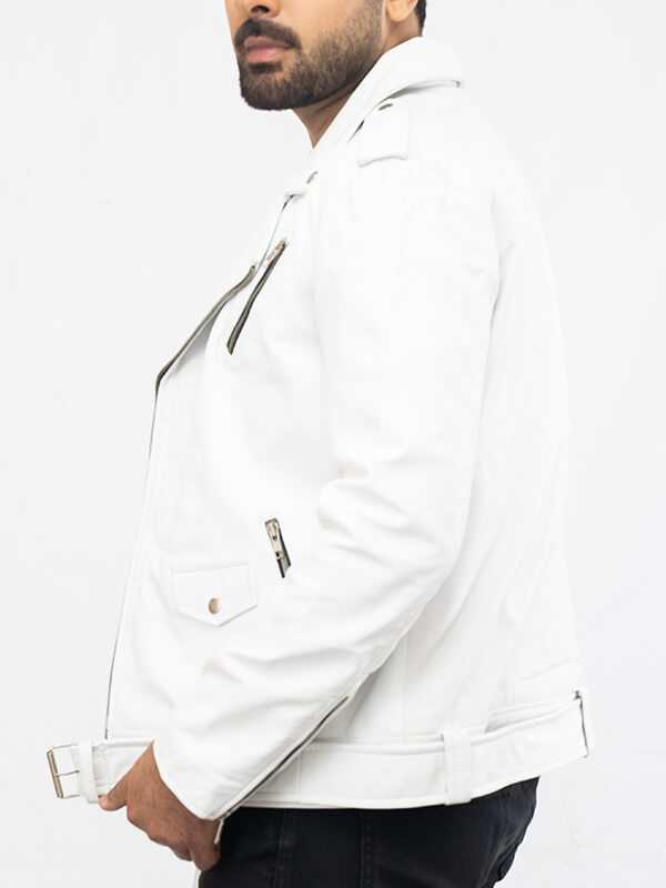 Mens VIntage white Lambskin Leather Jacket