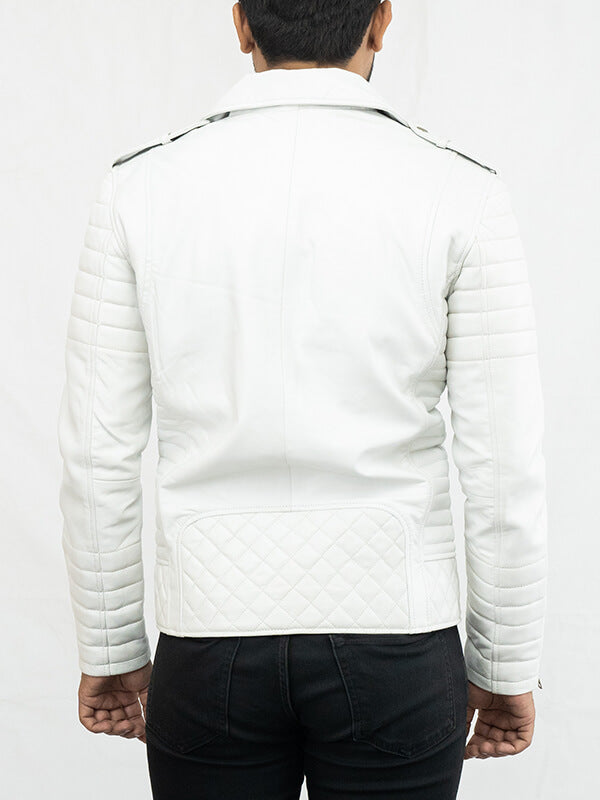Mens White Quilted Lambskin Leather Jacket