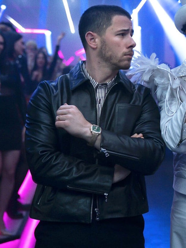 Nick Jonas A Very Jonas Christmas Movie Black Leather Jacket