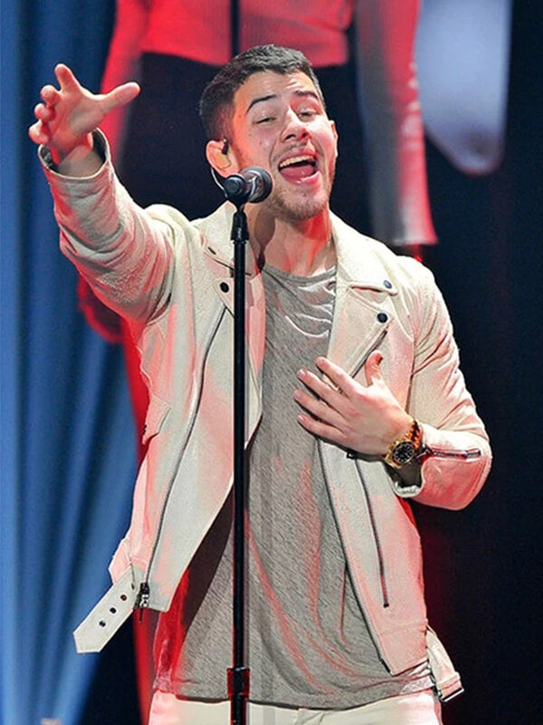 Nick Jonas White Leather Jacket
