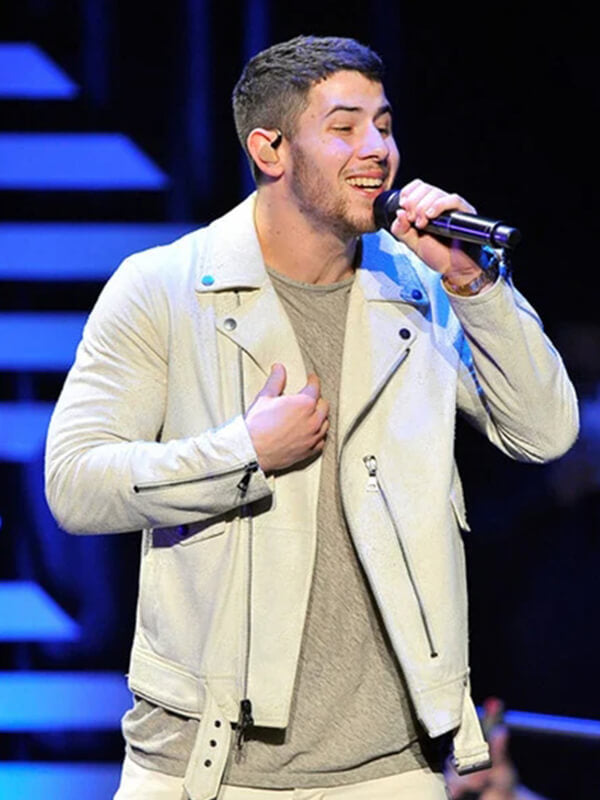 Nick Jonas White Leather Jacket