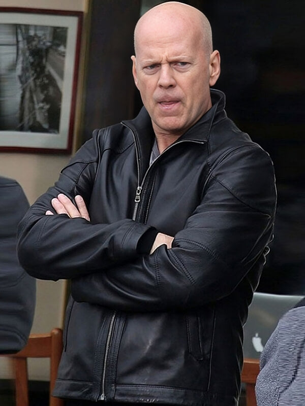 Red 2 2013 Bruce Willis Black Leather jacket