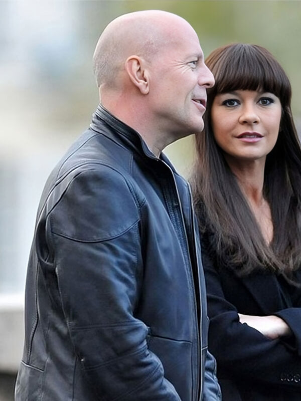 Red 2 2013 Bruce Willis Black Leather jacket