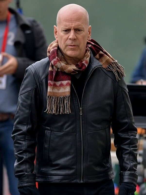 Red 2 2013 Bruce Willis Black Leather jacket