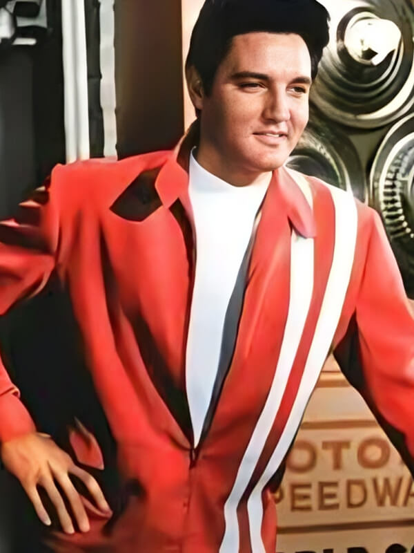 Speedway Red Elvis Presley Red With White Striped Leather Jacket
