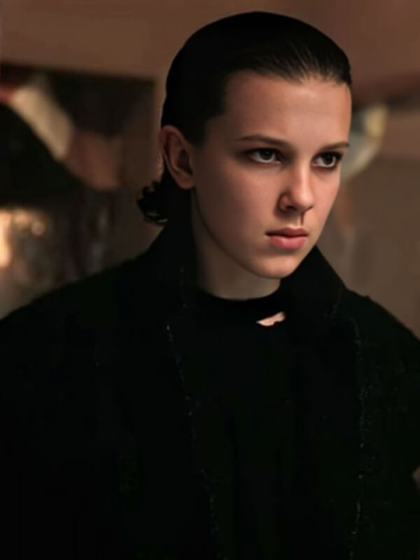Stranger Things S3 Millie Bobby Black Wool Coat
