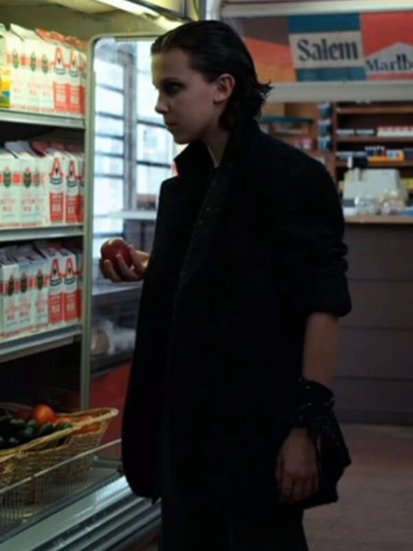 Stranger Things S3 Millie Bobby Black Wool Coat