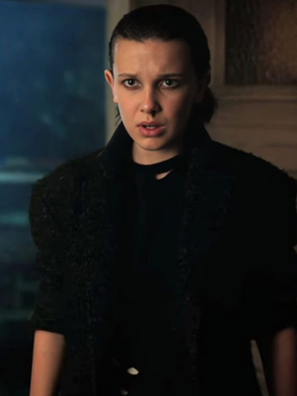 Stranger Things S3 Millie Bobby Black Wool Coat