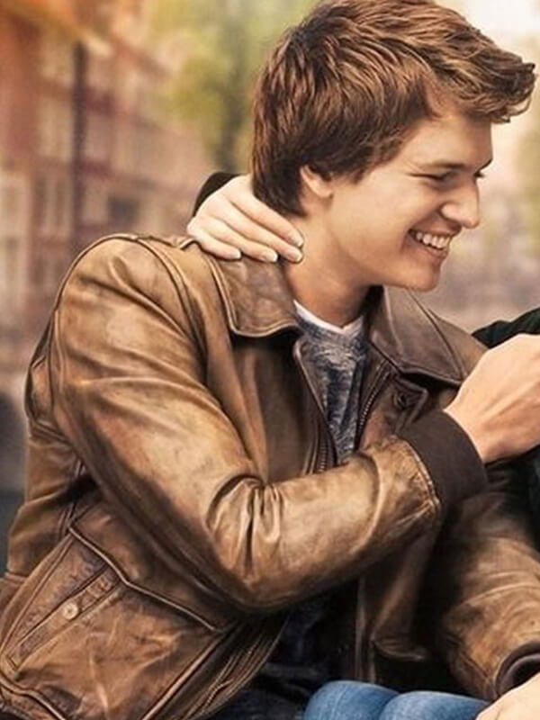 The Fault In Our Stars 2014 Ansel Elgort Brown Waxed Leather Jacket