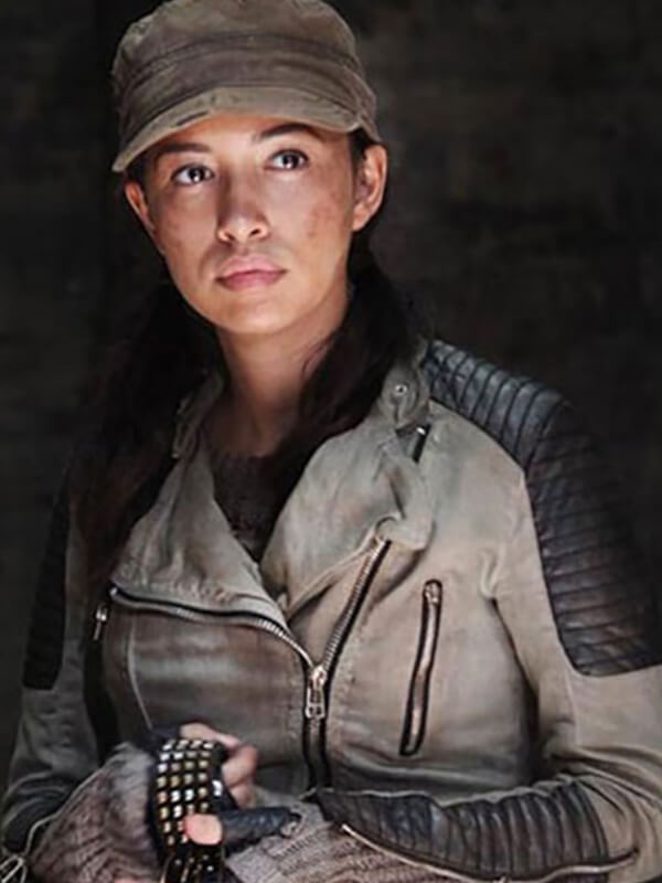 The Walking Dead Christian Serratos Grey Quilted Leather Jacket