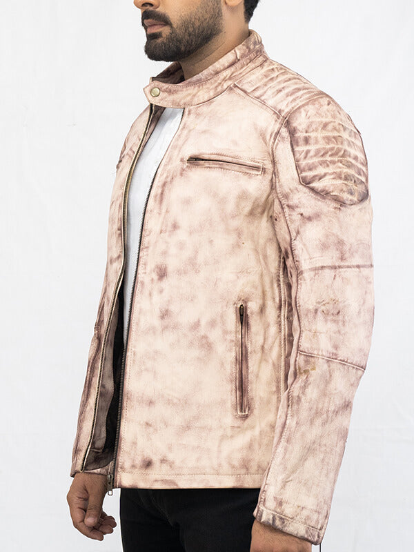 White Cafe Racer Vintage Leather Jacket