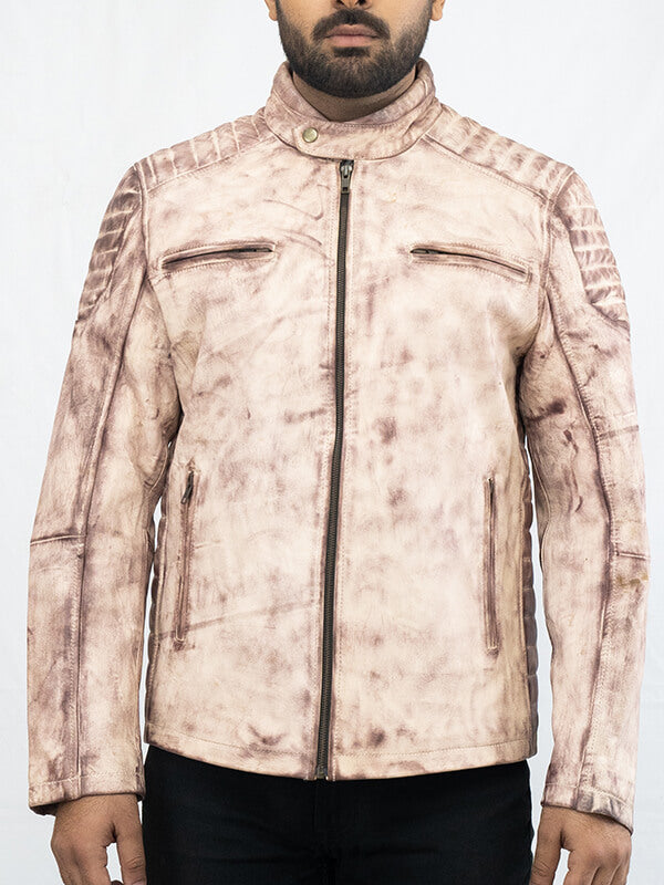 White Cafe Racer Vintage Leather Jacket