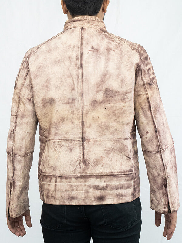 White Cafe Racer Vintage Leather Jacket