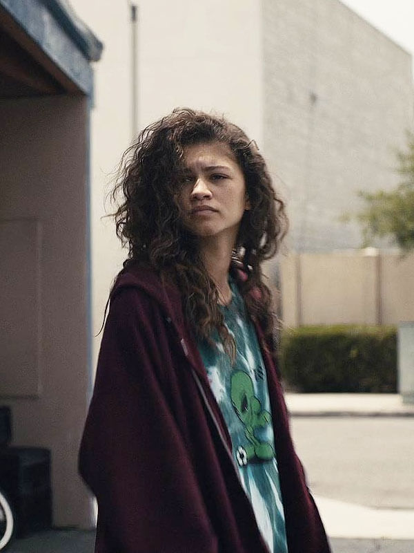 Zendaya Euphoria Season 01 Red Fleece Jacket