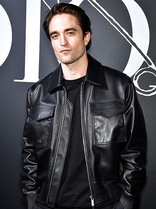 2020 Paris Fashion Show Robert Pattinson Black Leather Jacket