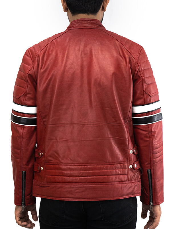 Mens Cafe Racer Red Quilted Leather Jacket 