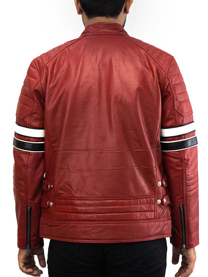 Mens Cafe Racer Red Quilted Leather Jacket 
