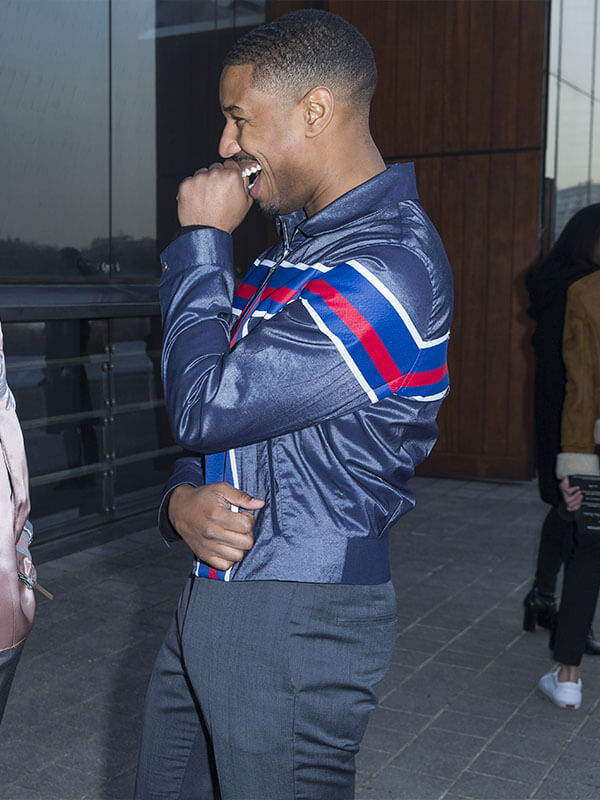 Michael B. Jordan Paris Fashion Show Blue Satin Jacket